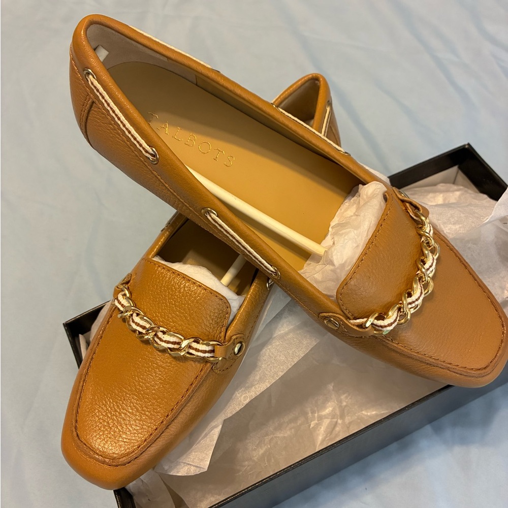 Talbots NEW Tan Becca Leather Loafers with Grosgrain Ribbon Trim